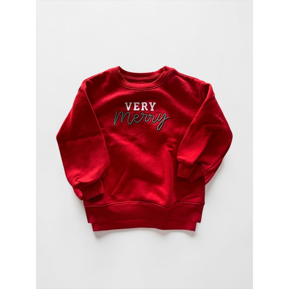 Cat & Jack Toddler Very Merry Red Holiday Sweatshirt Christmas Crewneck 3T